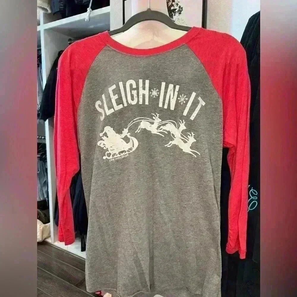 Next Level Christmas Raglan T-shirt “Sleigh In It” Size Medium